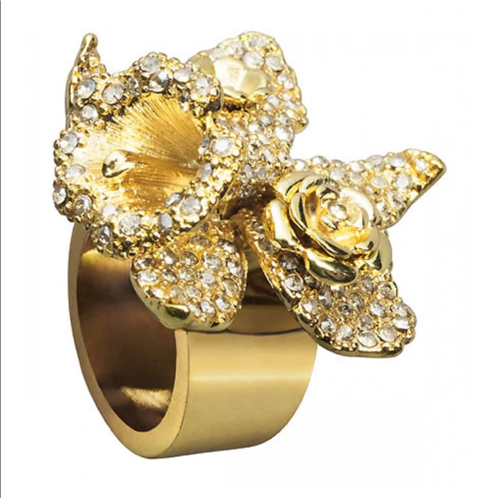 VERSACE for H&M Gold Tone Trumpet Flower Cocktail Ring - BNIB